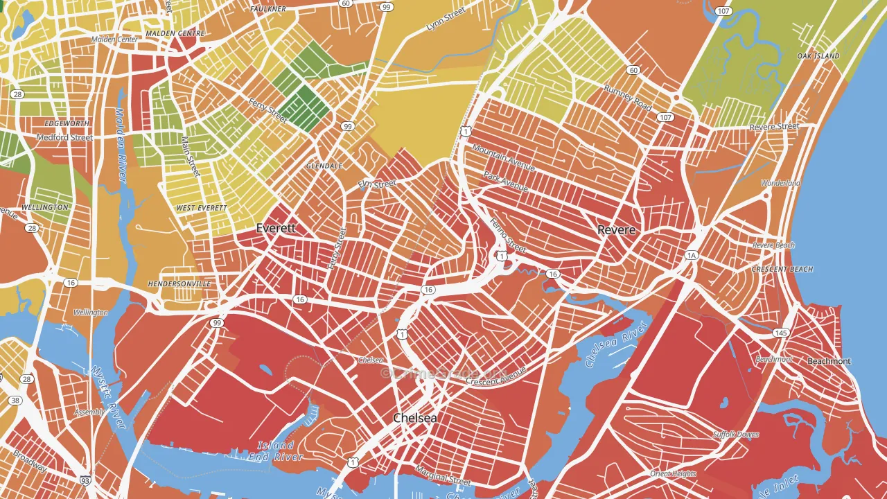 Prattville, Chelsea, MA Map of Vandalism Rates
