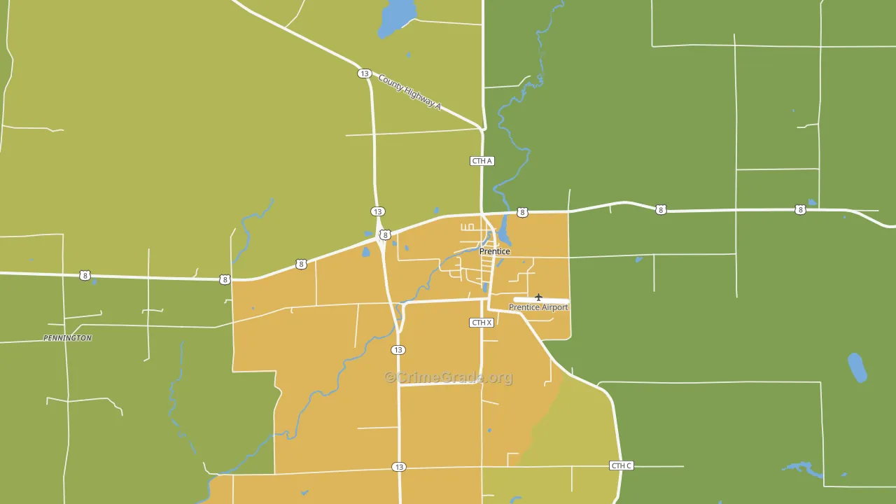 Prentice, WI Map of Vandalism Rates