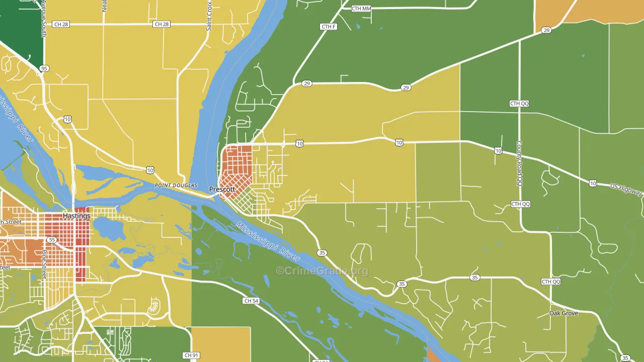 Prescott, WI Map of Vandalism Rates