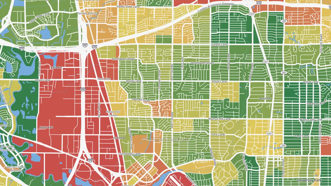 Preston Hollow, Dallas, TX Map of Vandalism Rates