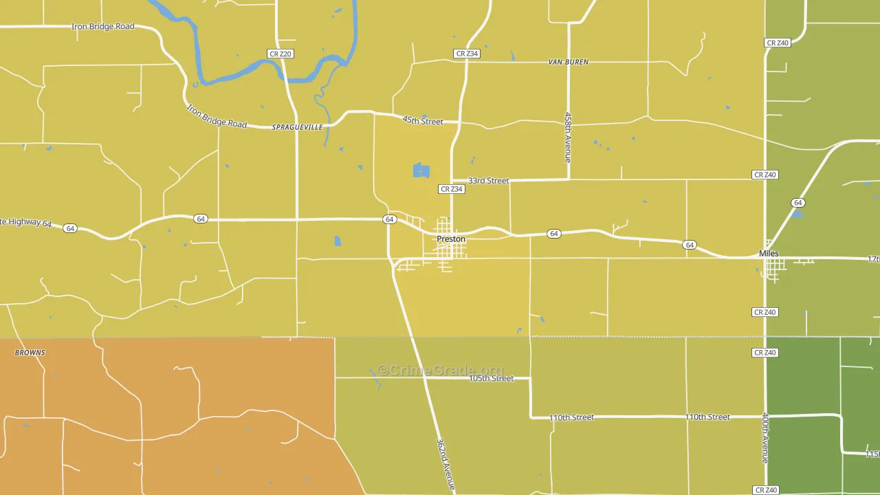 Preston, IA Map of Vandalism Rates