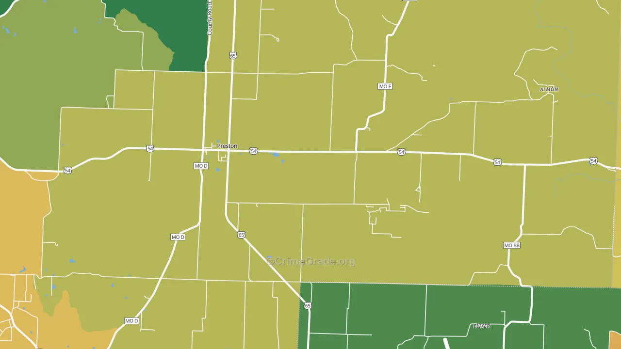 Preston, MO Map of Vandalism Rates