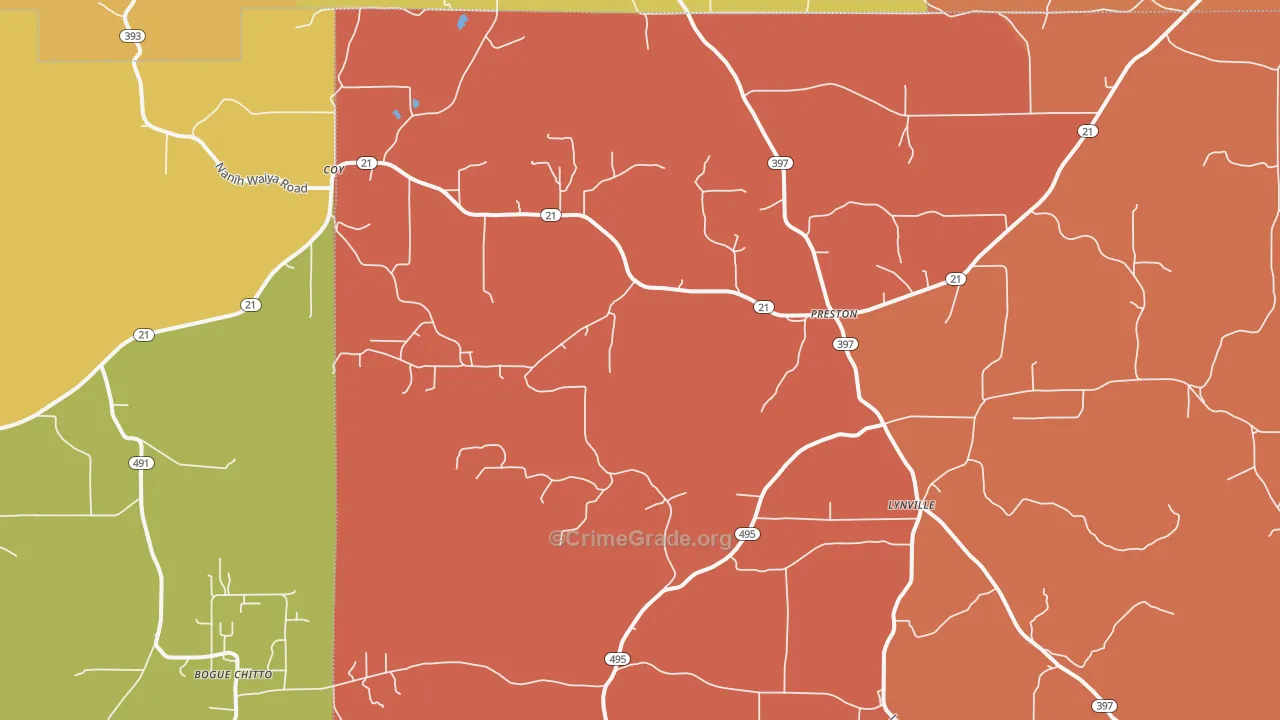 Preston, MS Map of Vandalism Rates