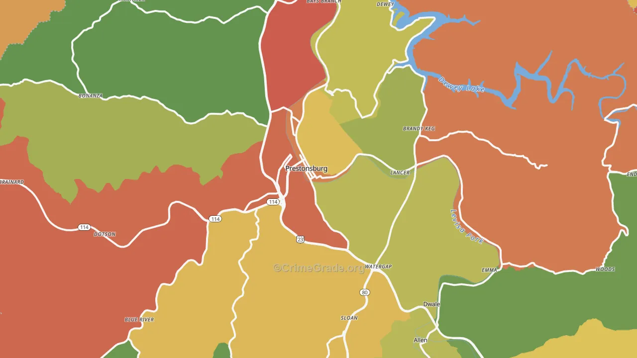 Prestonsburg, KY Map of Vandalism Rates