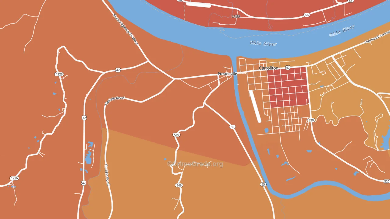 Prestonville, KY Map of Vandalism Rates