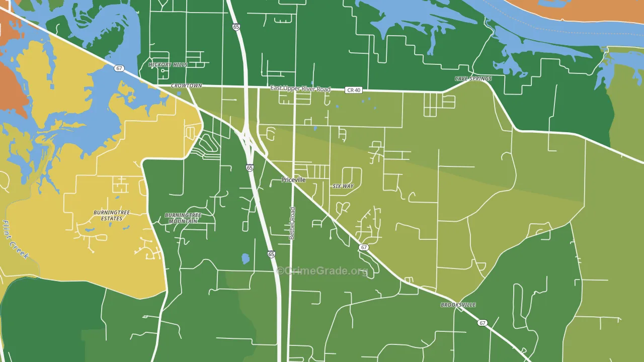 Priceville, AL Map of Vandalism Rates