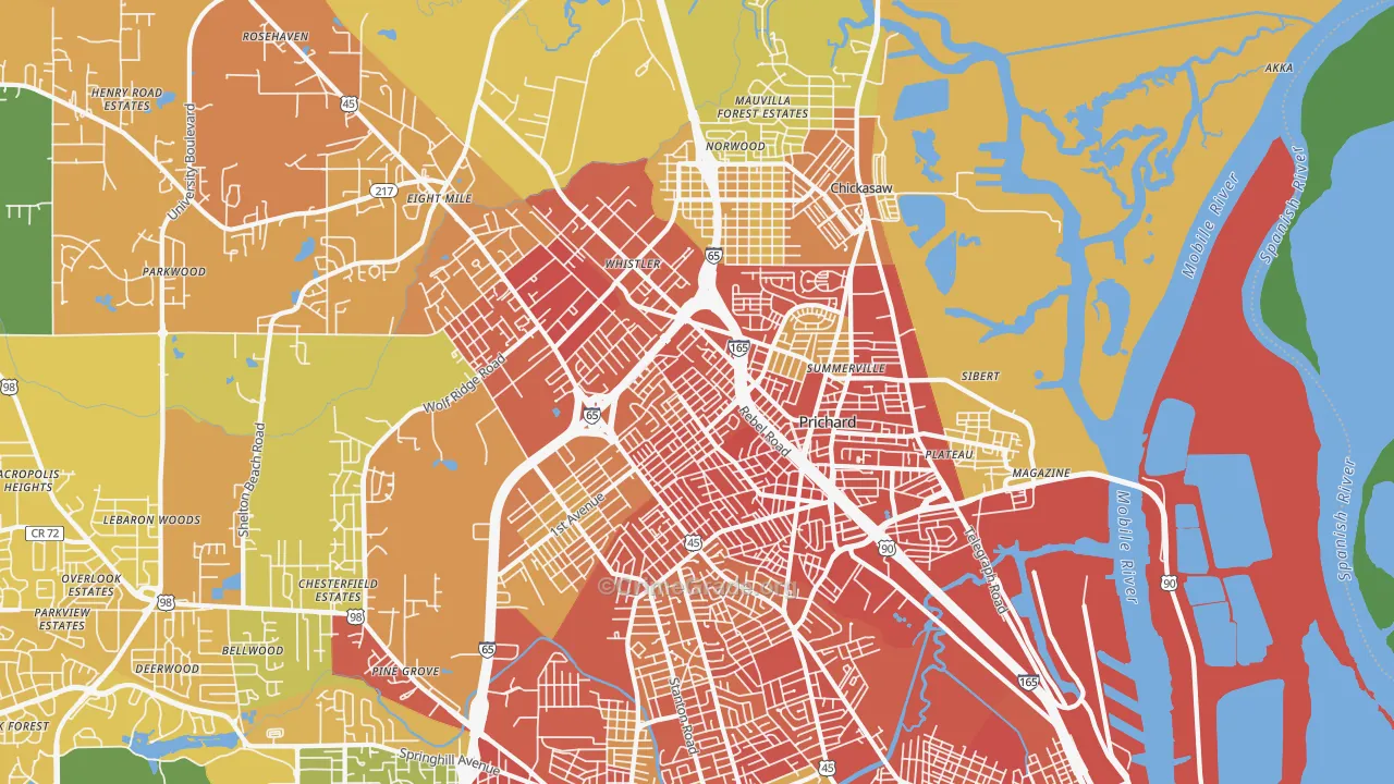 Prichard, AL Map of Vandalism Rates