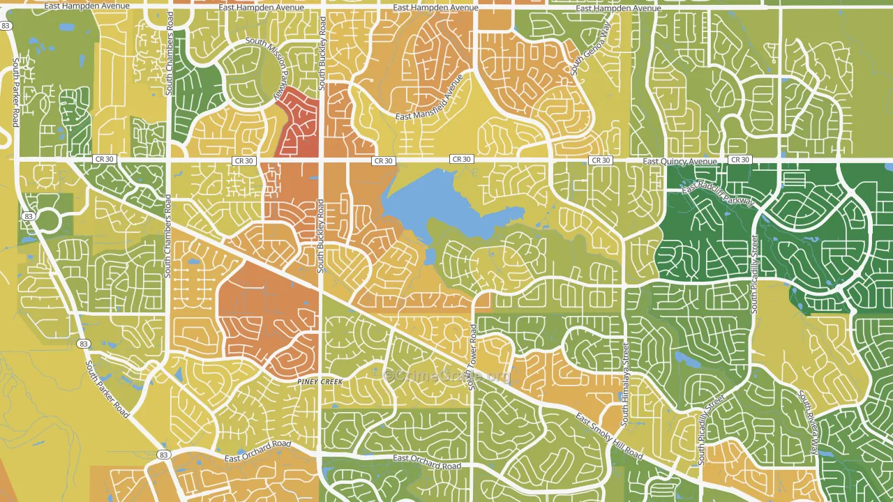 Prides Crossing, Aurora, CO Map of Vandalism Rates