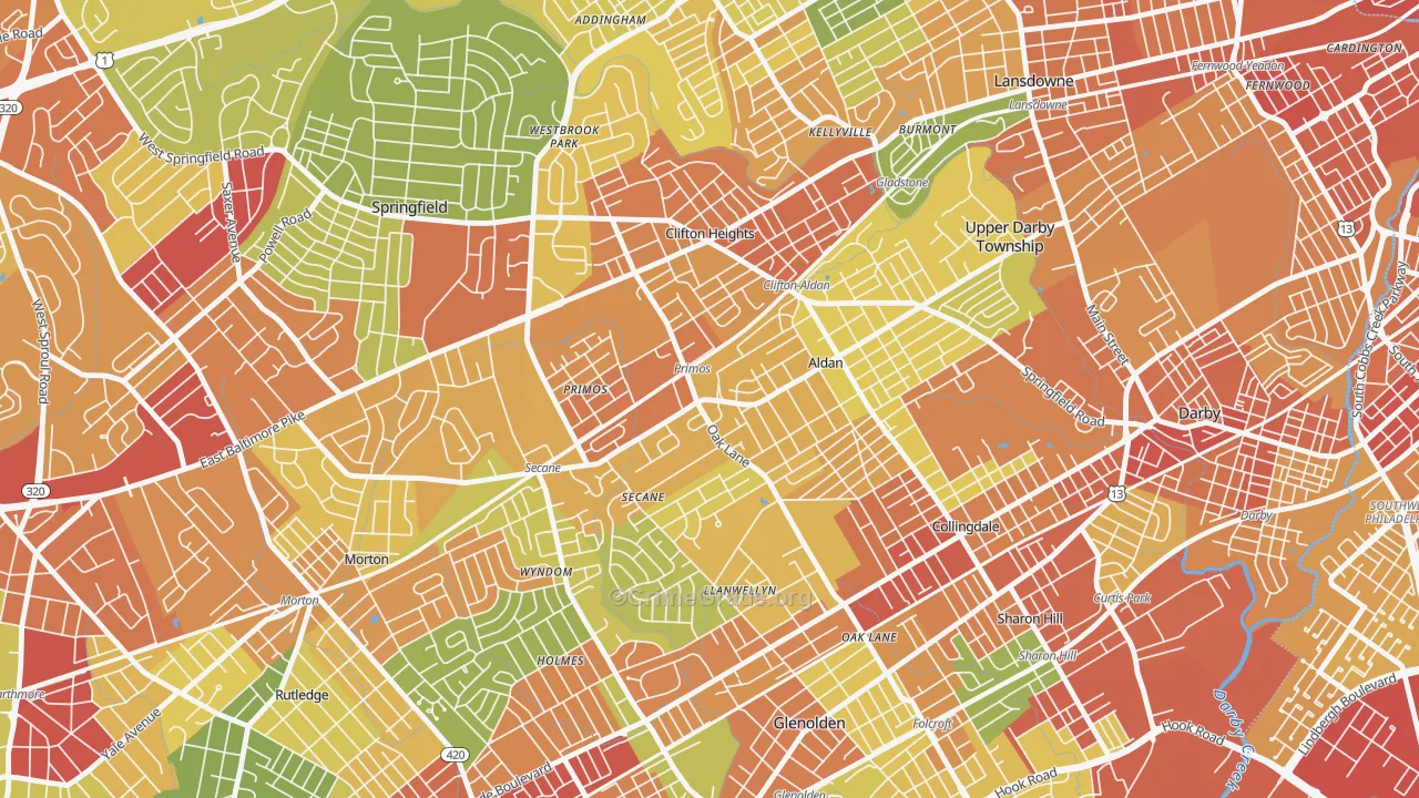Primos, PA Map of Vandalism Rates