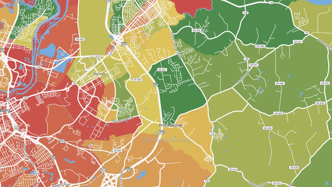 Prince George, VA Map of Vandalism Rates