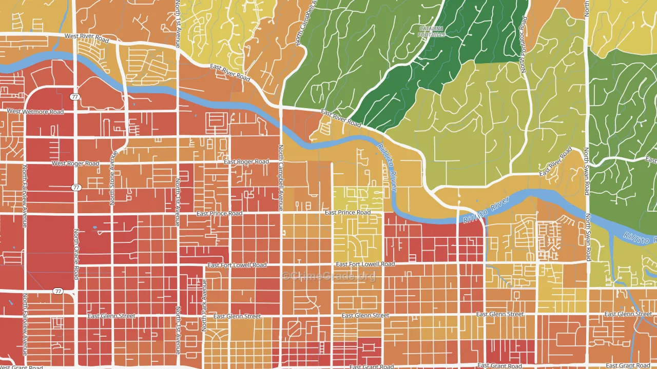 Prince Tucson, Tucson, AZ Map of Vandalism Rates