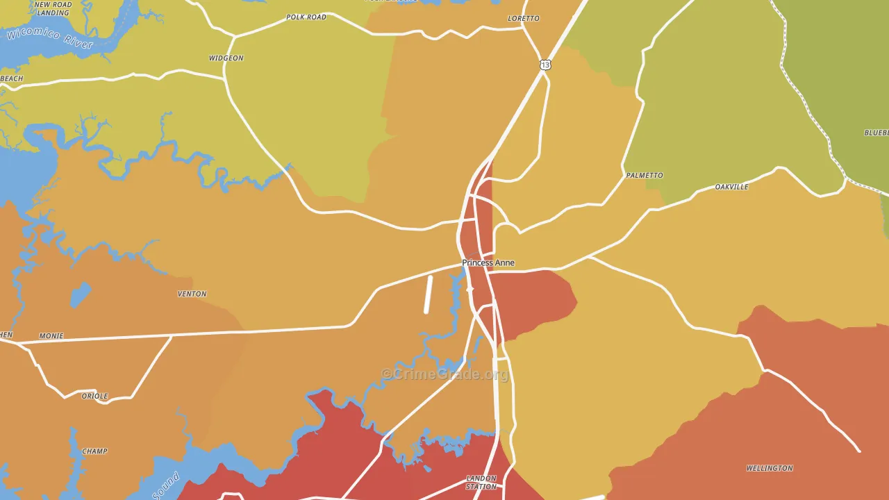Princess Anne, MD Map of Vandalism Rates