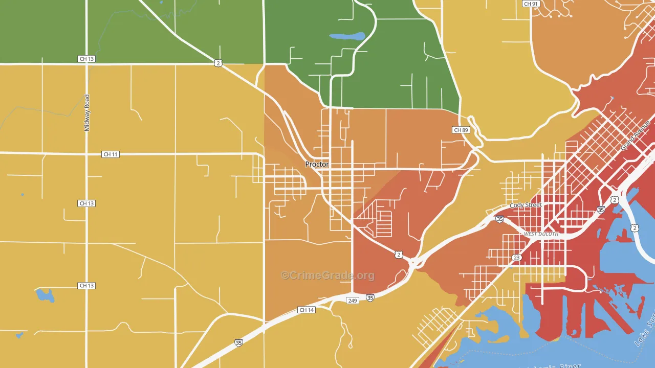 Proctor, MN Map of Vandalism Rates