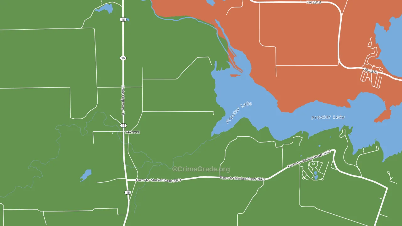 Proctor, TX Map of Vandalism Rates