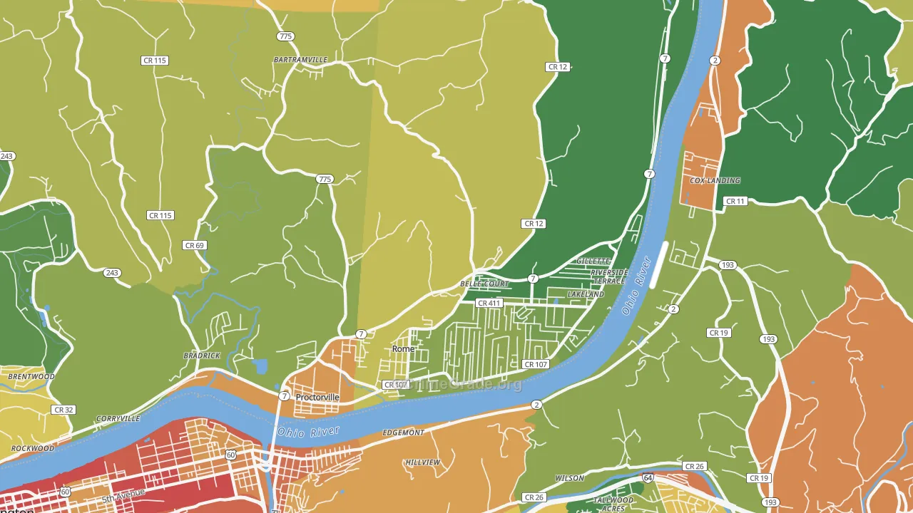 Proctorville, OH Map of Vandalism Rates