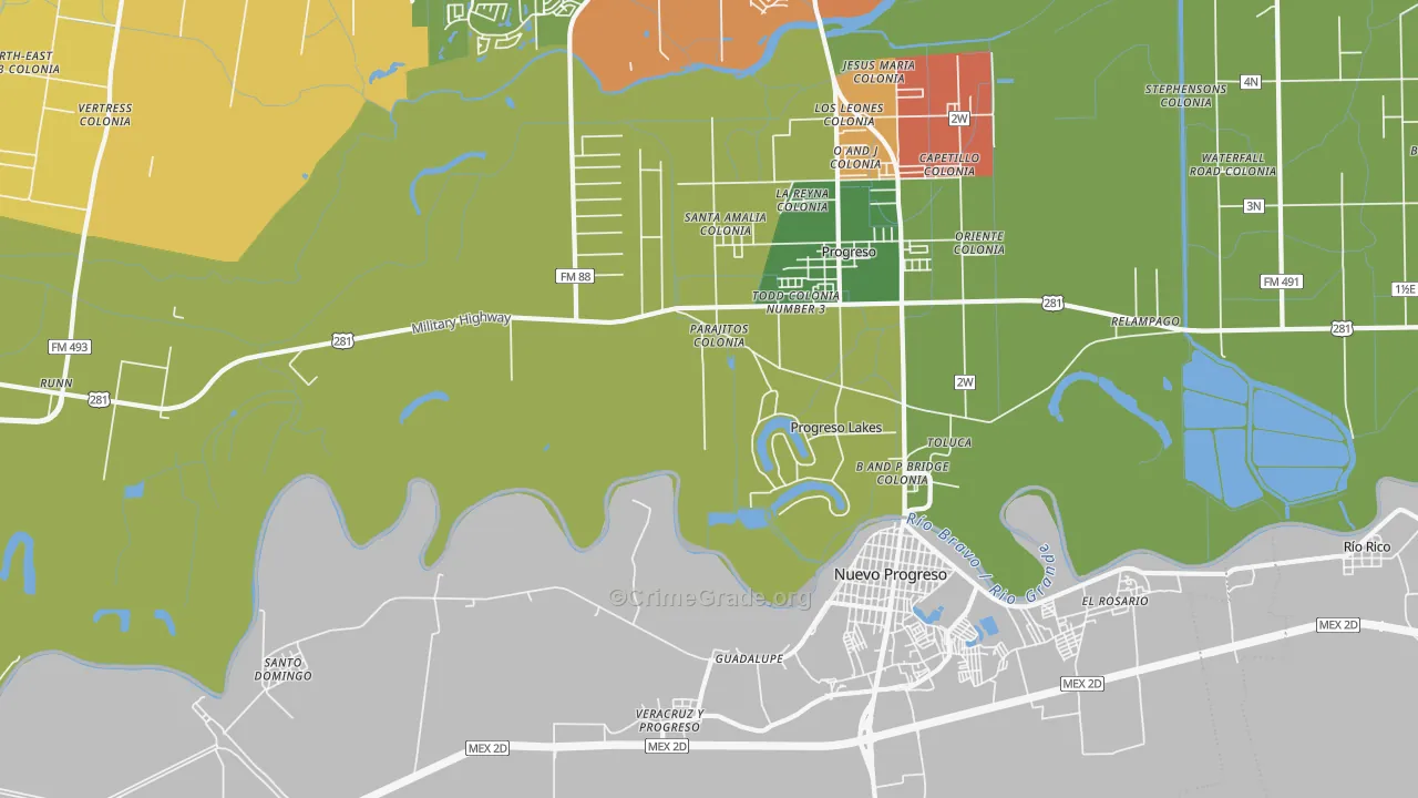 Progreso Lakes, TX Map of Vandalism Rates