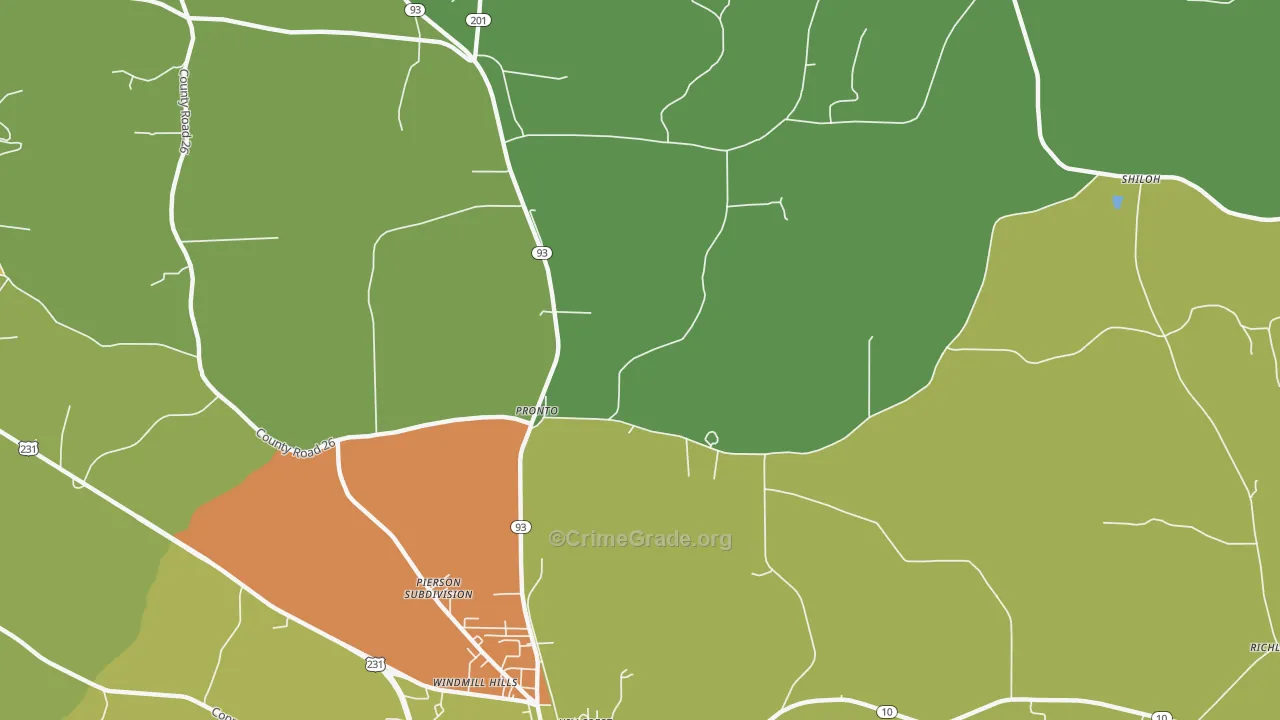 Pronto, AL Map of Vandalism Rates