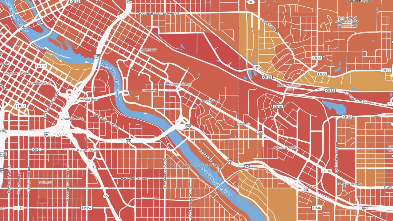Prospect Park, Minneapolis, MN Map of Vandalism Rates
