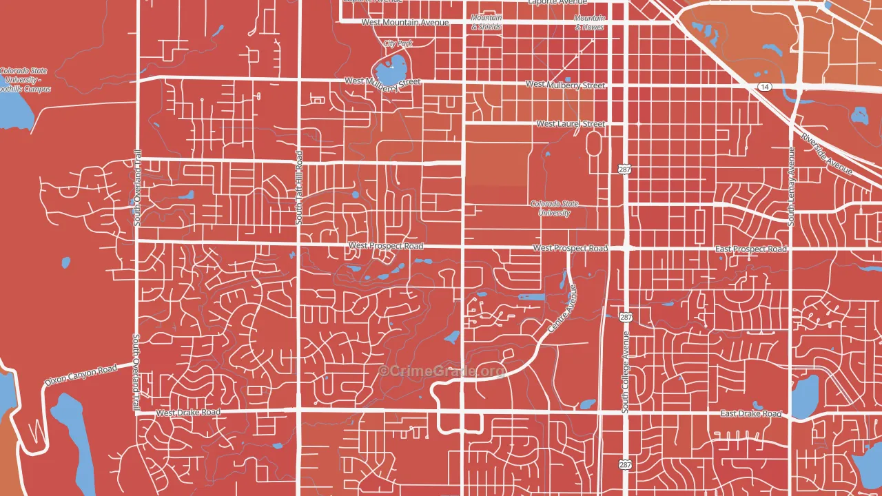 Prospect-Shields, Fort Collins, CO Map of Vandalism Rates