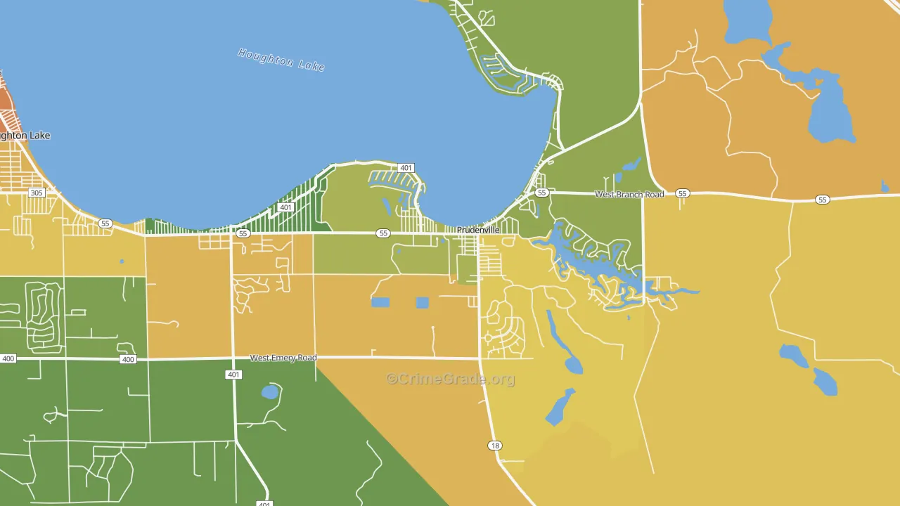 Prudenville, MI Map of Vandalism Rates