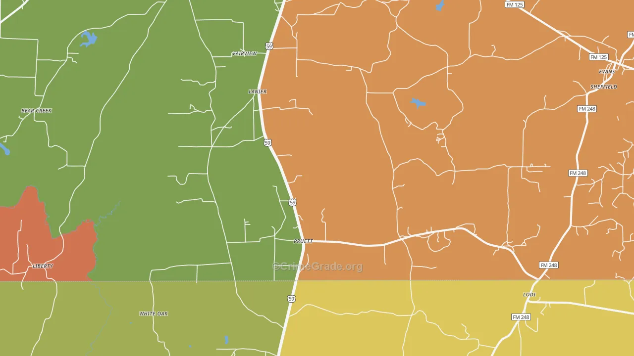 Pruett, TX Map of Vandalism Rates