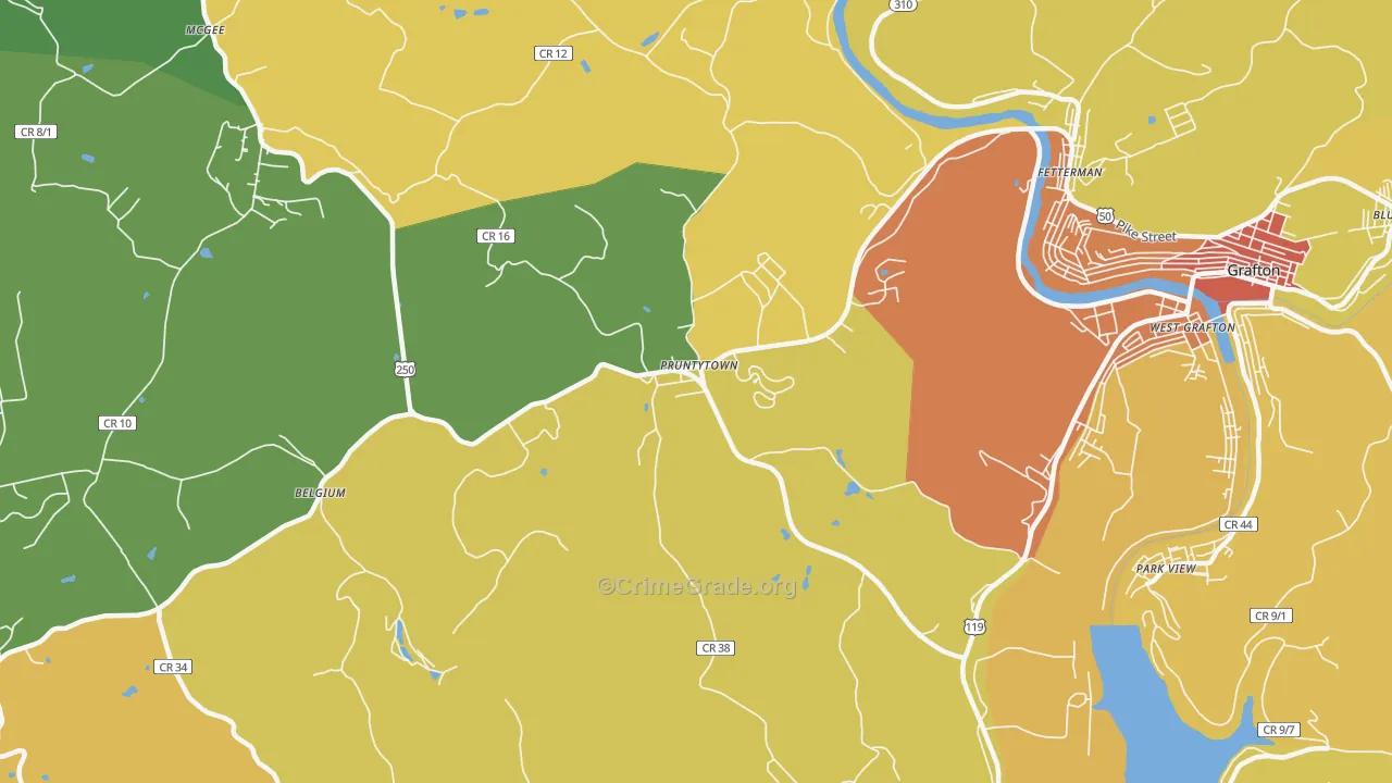 Pruntytown, WV Map of Vandalism Rates