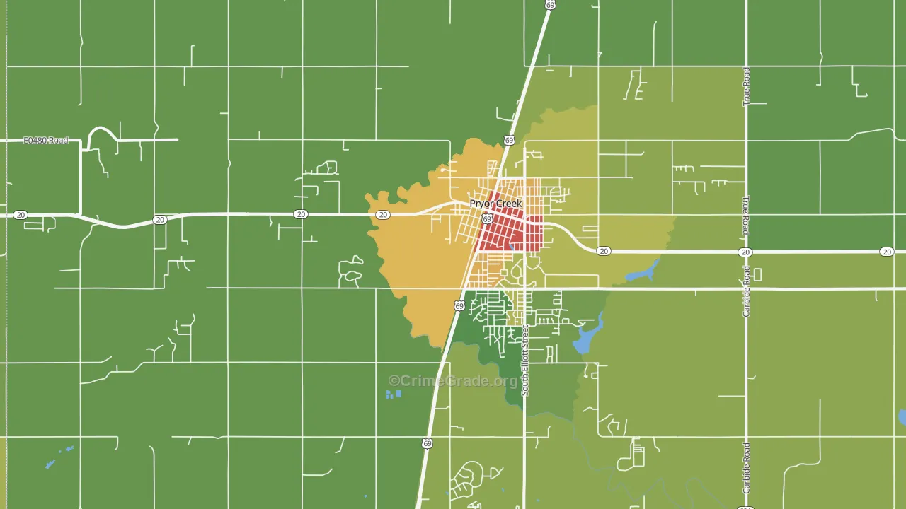 Pryor Creek, OK Map of Vandalism Rates