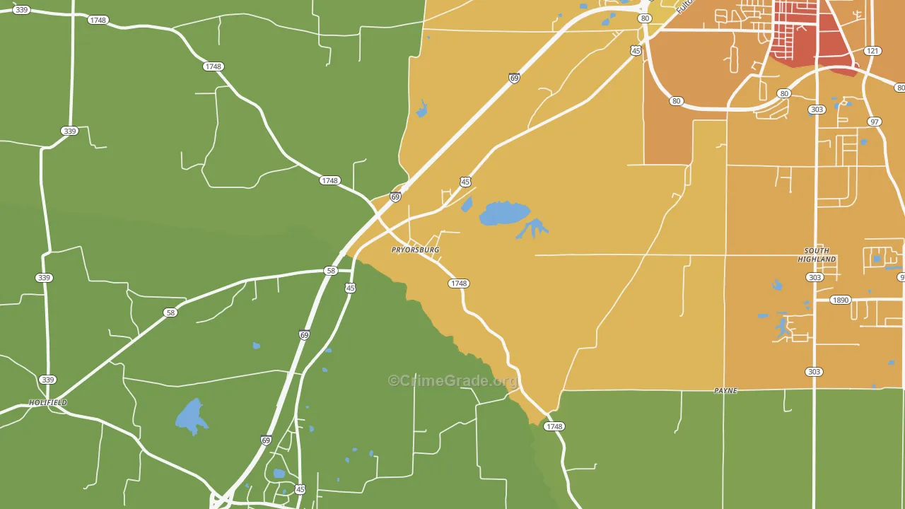 Pryorsburg, KY Map of Vandalism Rates