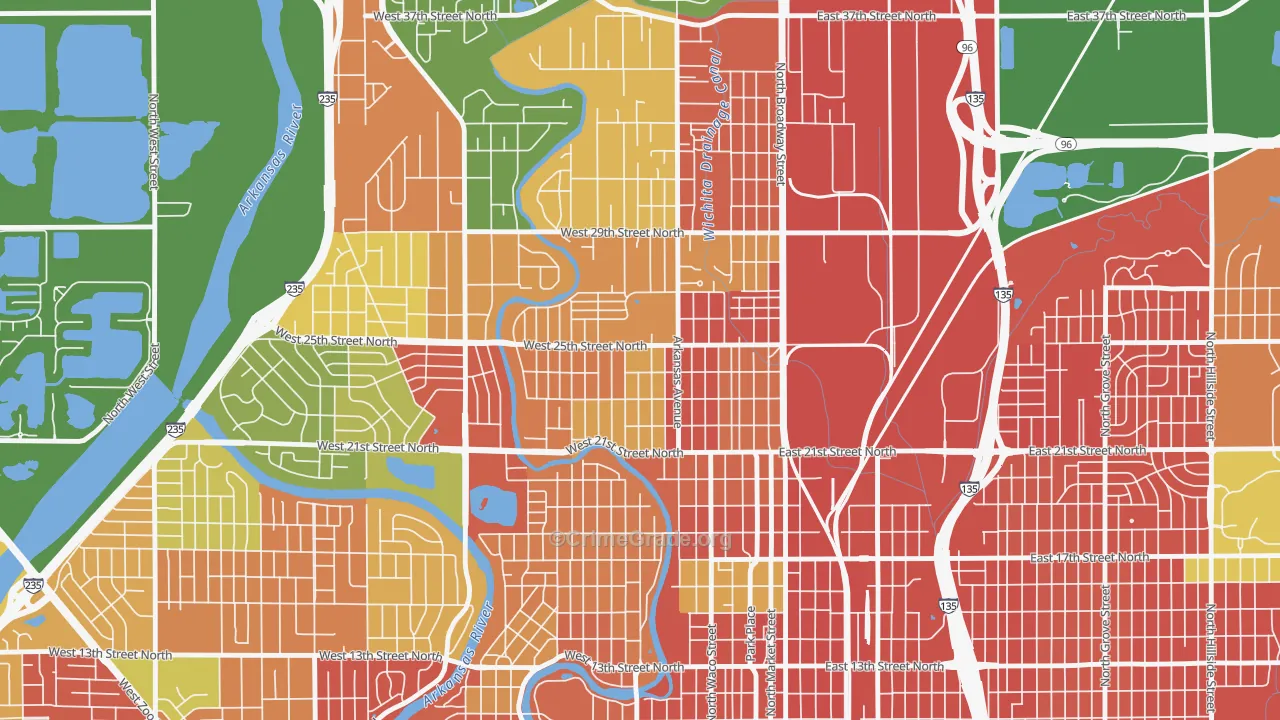 Pueblo, Wichita, KS Map of Vandalism Rates