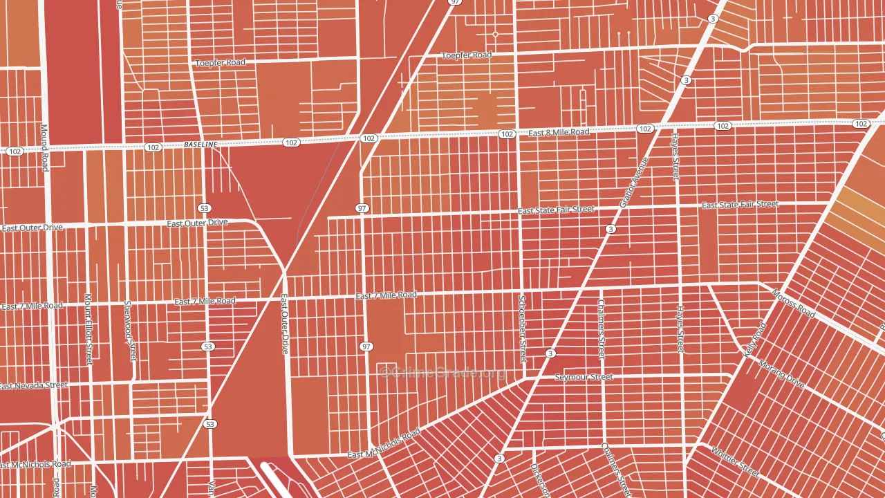 Pulaski, Detroit, MI Map of Vandalism Rates