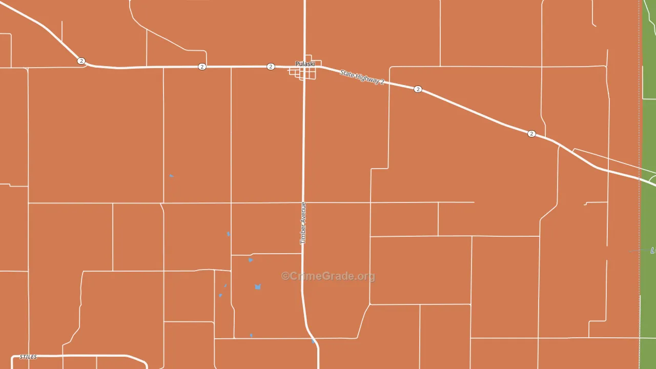 Pulaski, IA Map of Vandalism Rates