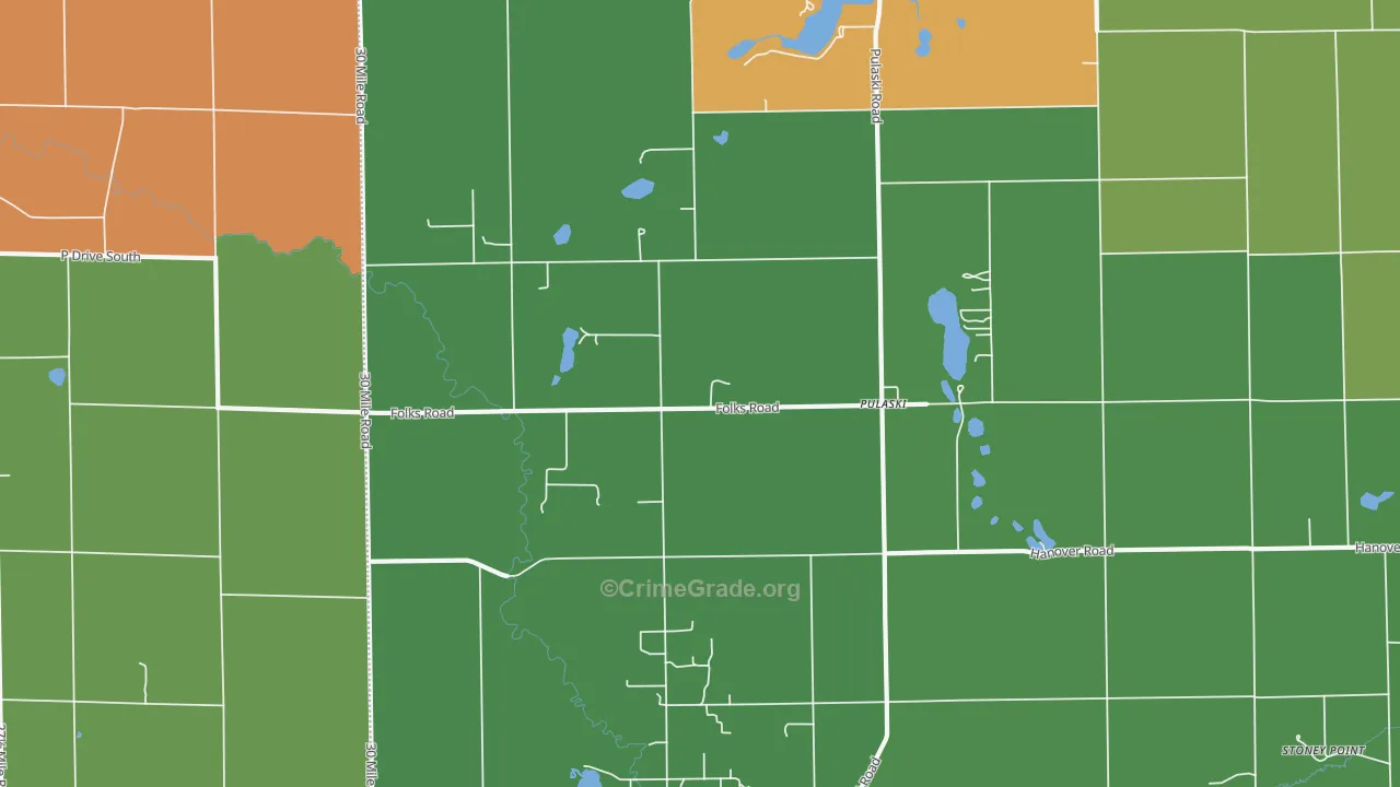 Pulaski, MI Map of Vandalism Rates