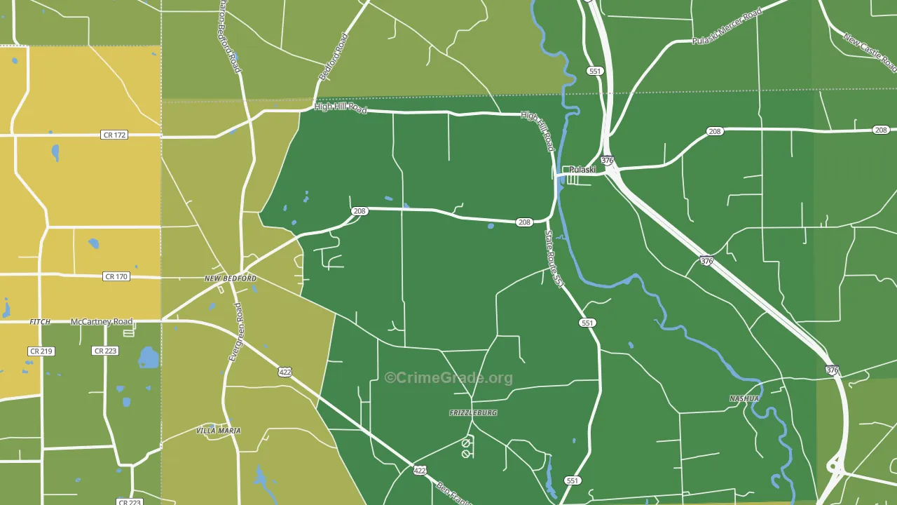 Pulaski, PA Map of Vandalism Rates