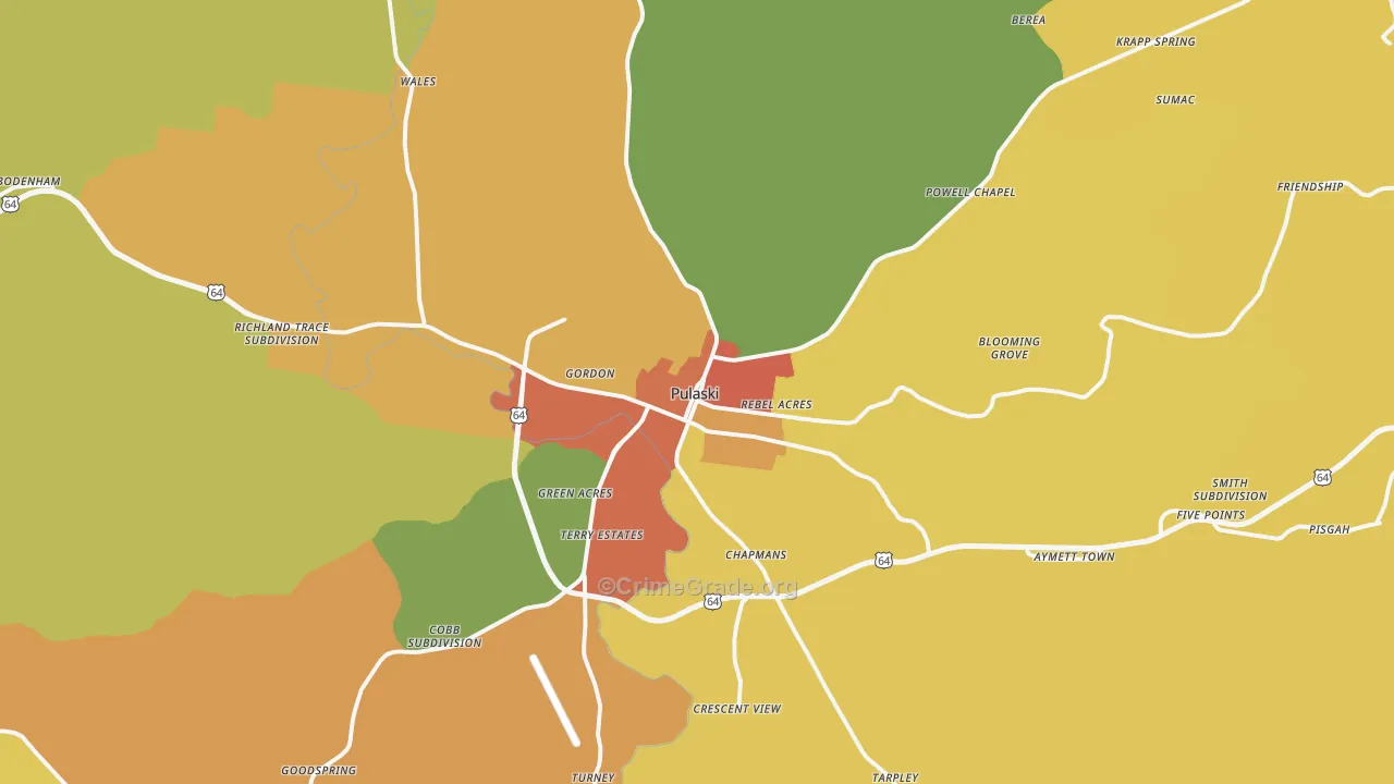 Pulaski, TN Map of Vandalism Rates