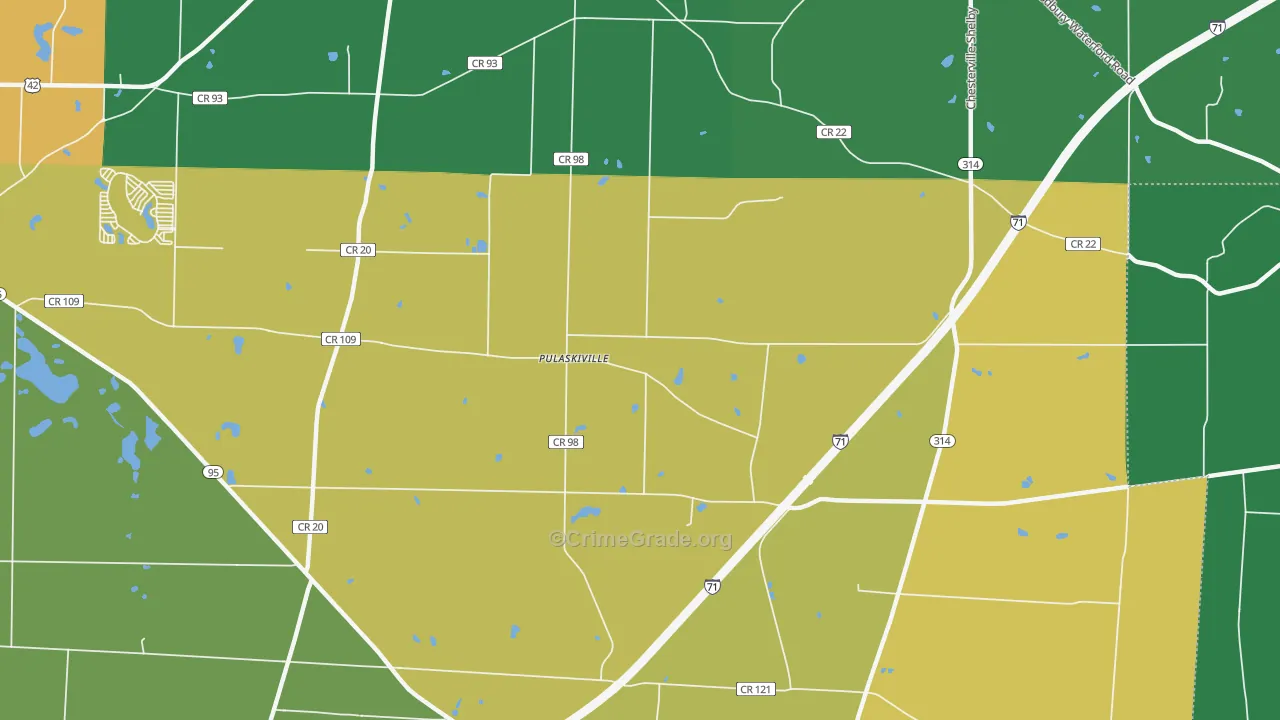 Pulaskiville, OH Map of Vandalism Rates