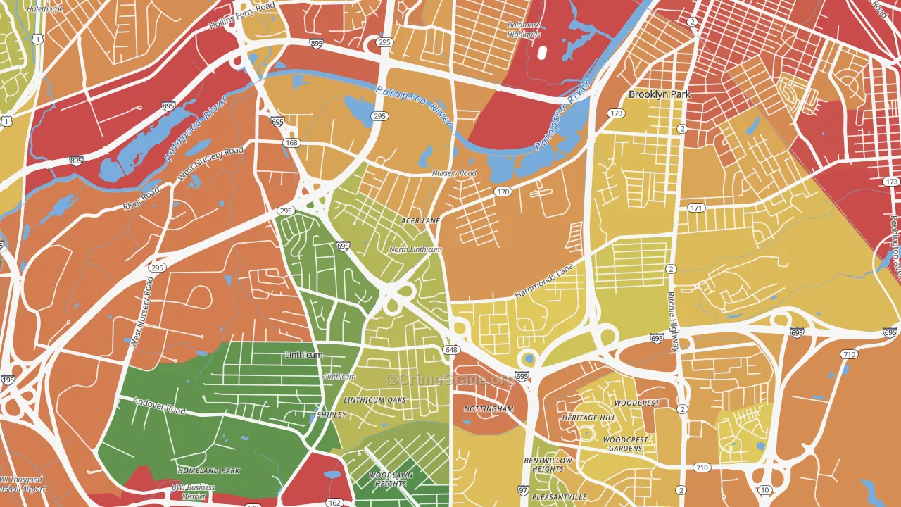 Pumphrey, Linthicum, MD Map of Vandalism Rates
