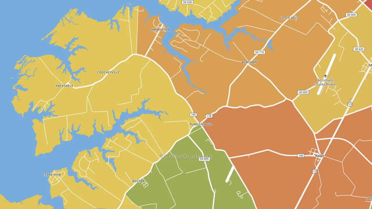 Pungoteague, VA Map of Vandalism Rates