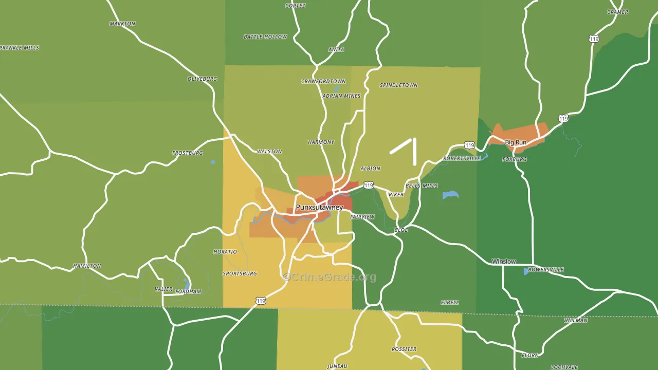 Punxsutawney, PA Map of Vandalism Rates
