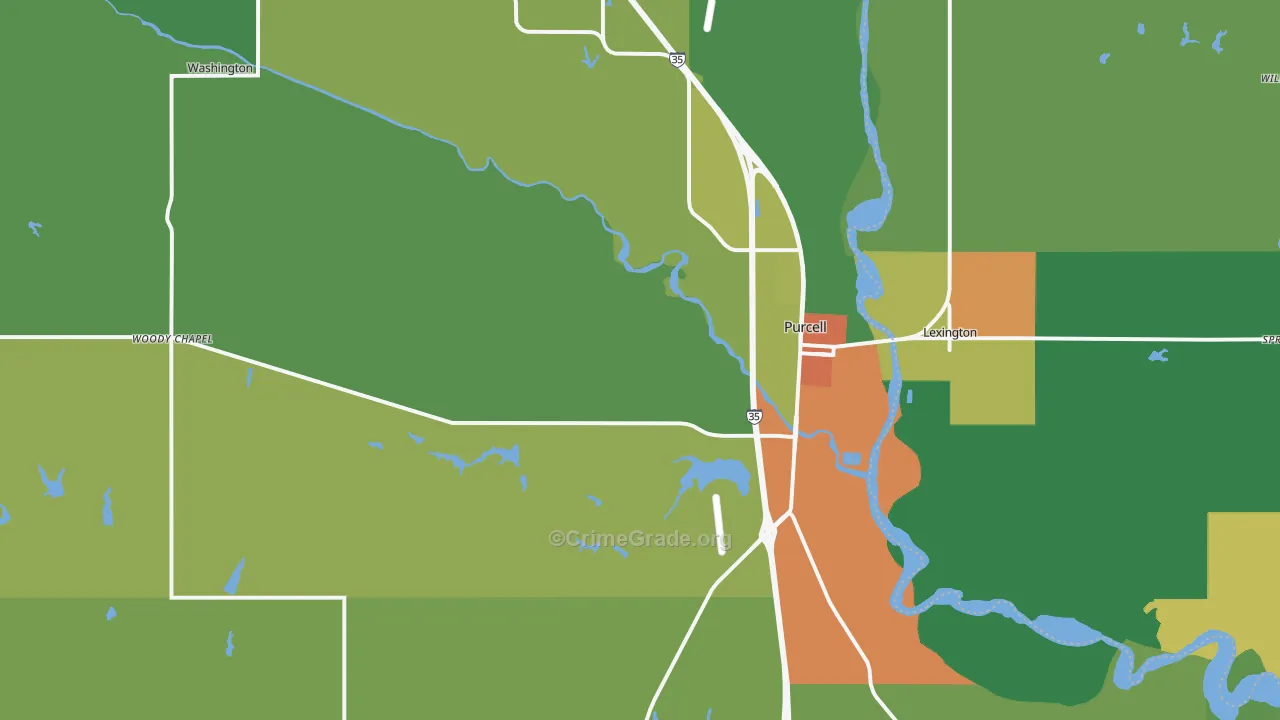 Purcell, OK Map of Vandalism Rates