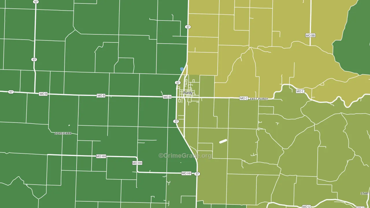 Purdy, MO Map of Vandalism Rates