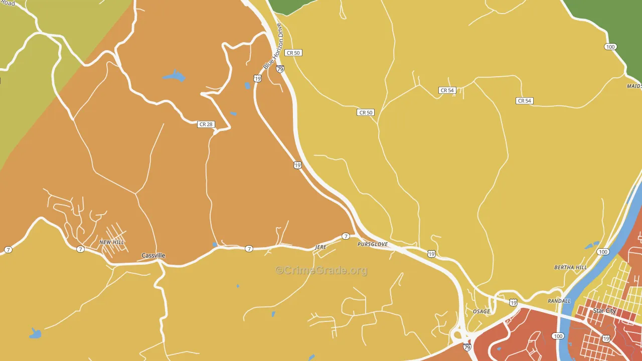 Pursglove, WV Map of Vandalism Rates