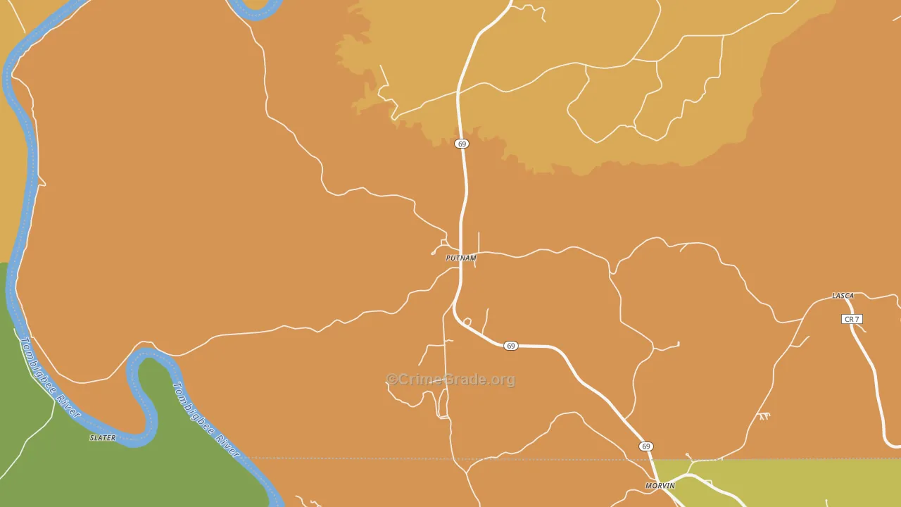 Putnam, AL Map of Vandalism Rates