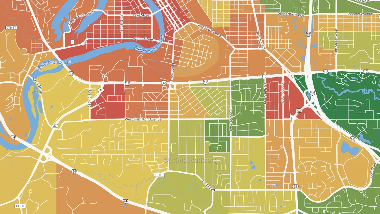 Putnam Heights, Eau Claire, WI Map of Vandalism Rates