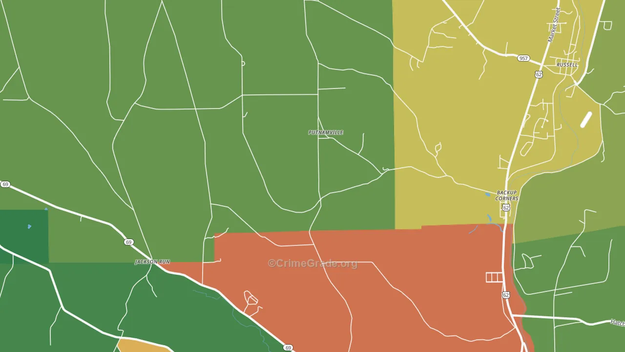 Putnamville, PA Map of Vandalism Rates