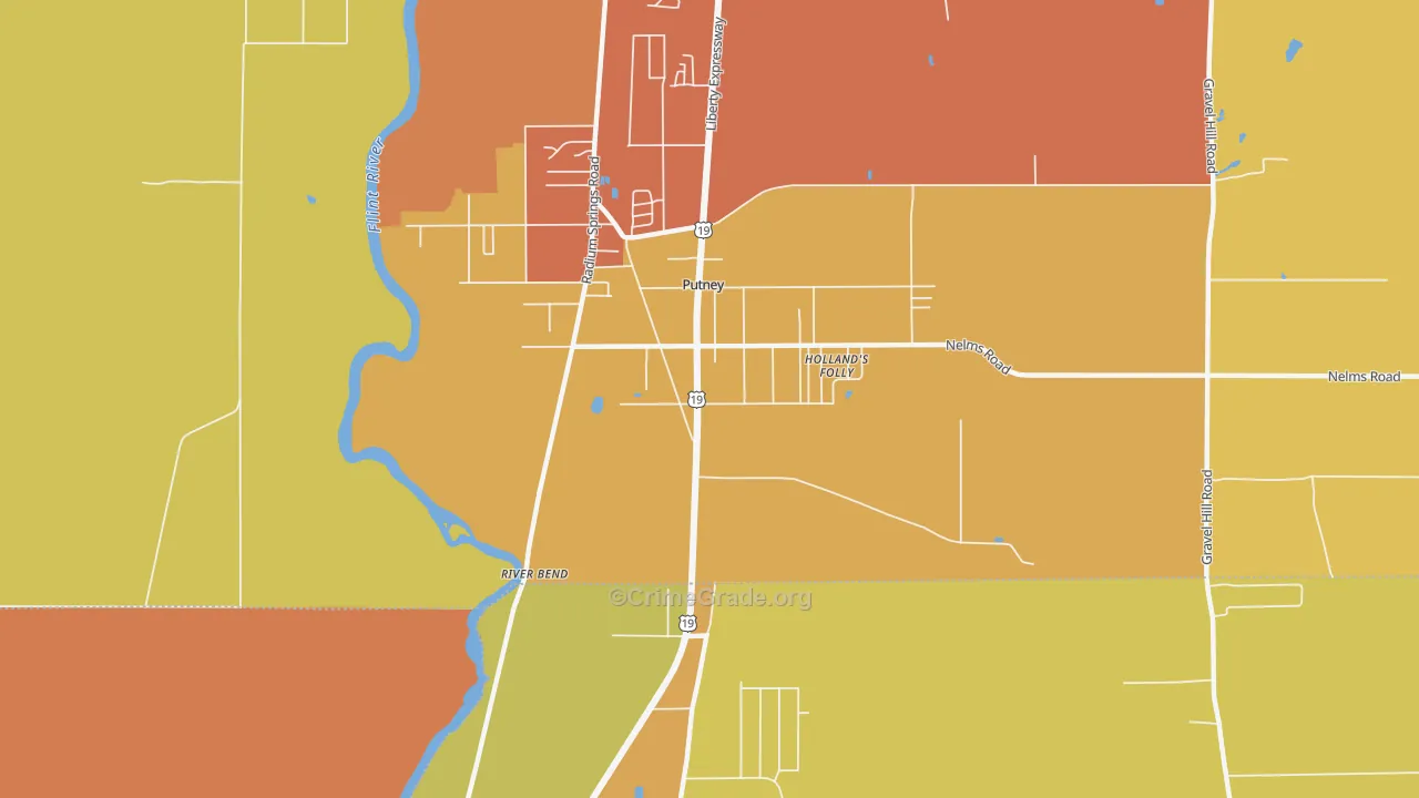 Putney, GA Map of Vandalism Rates