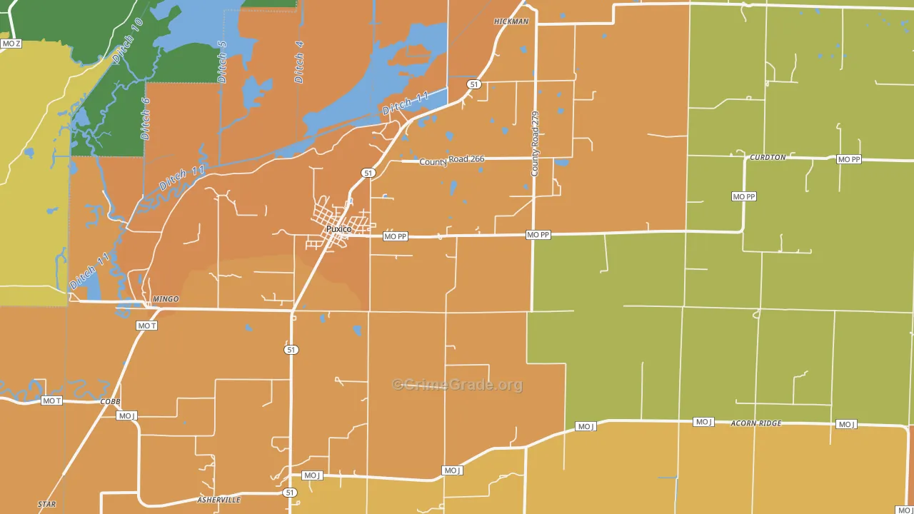 Puxico, MO Map of Vandalism Rates