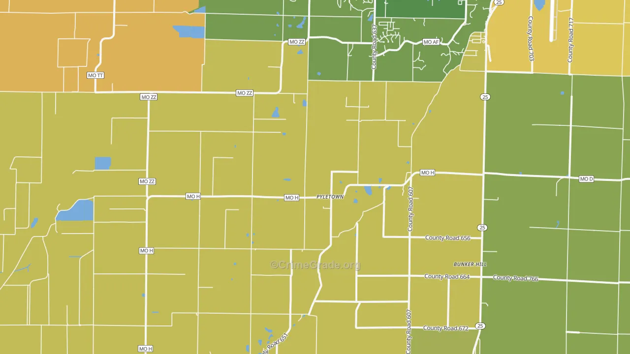 Pyletown, MO Map of Vandalism Rates