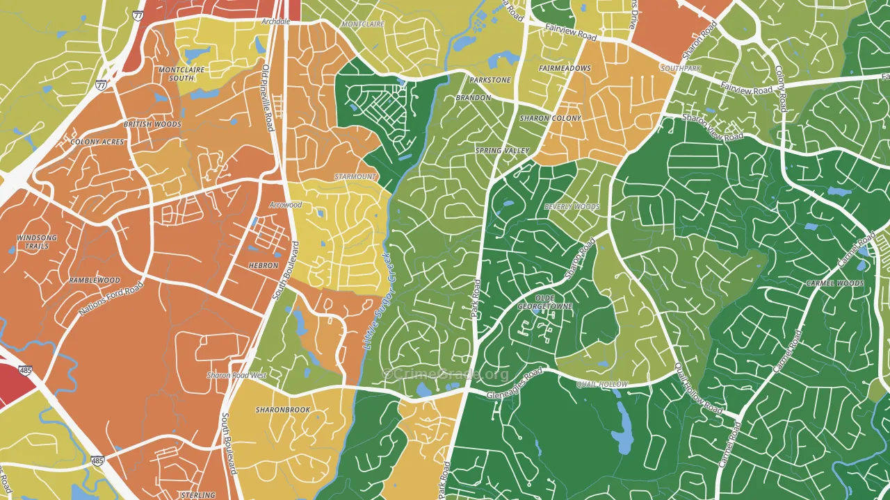 Quail Hollow, Charlotte, NC Map of Vandalism Rates
