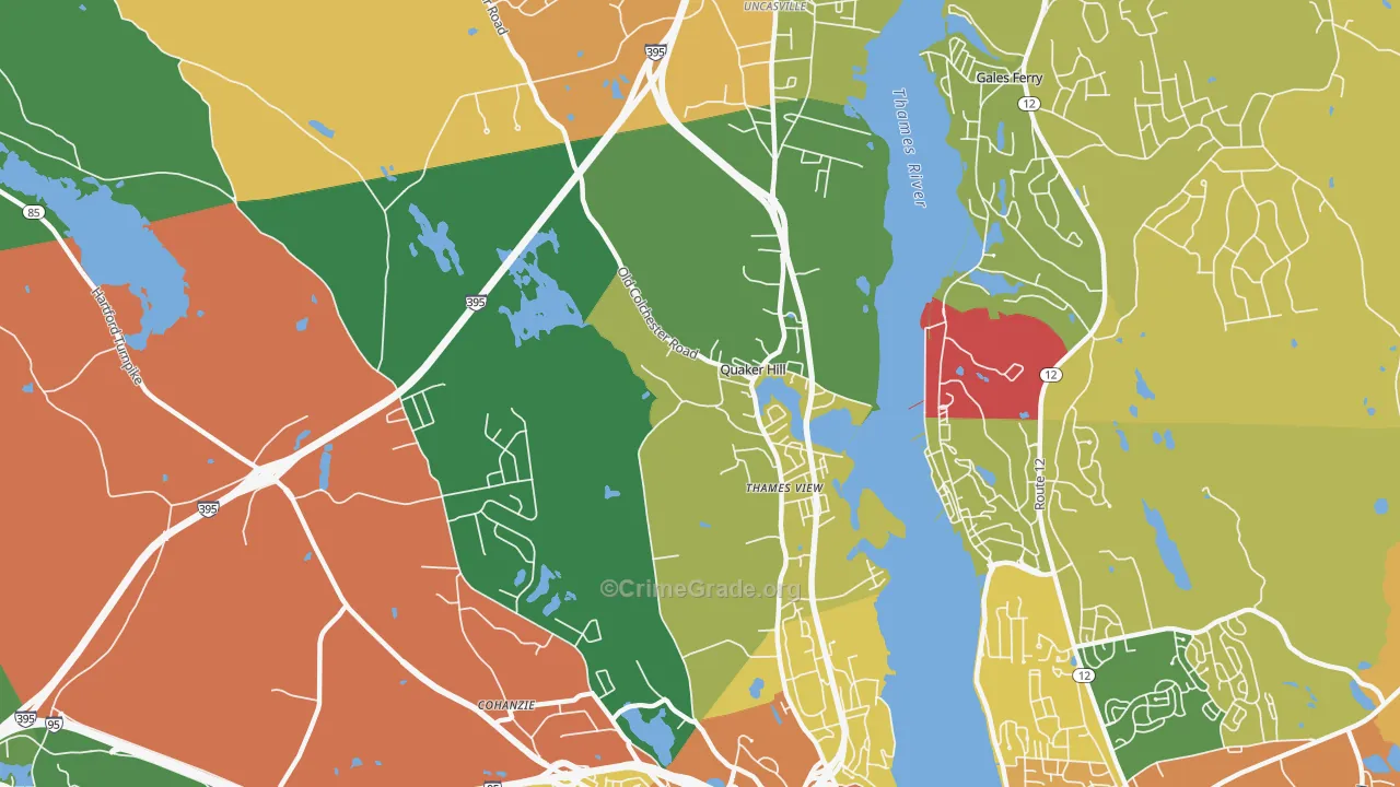Quaker Hill, CT Map of Vandalism Rates