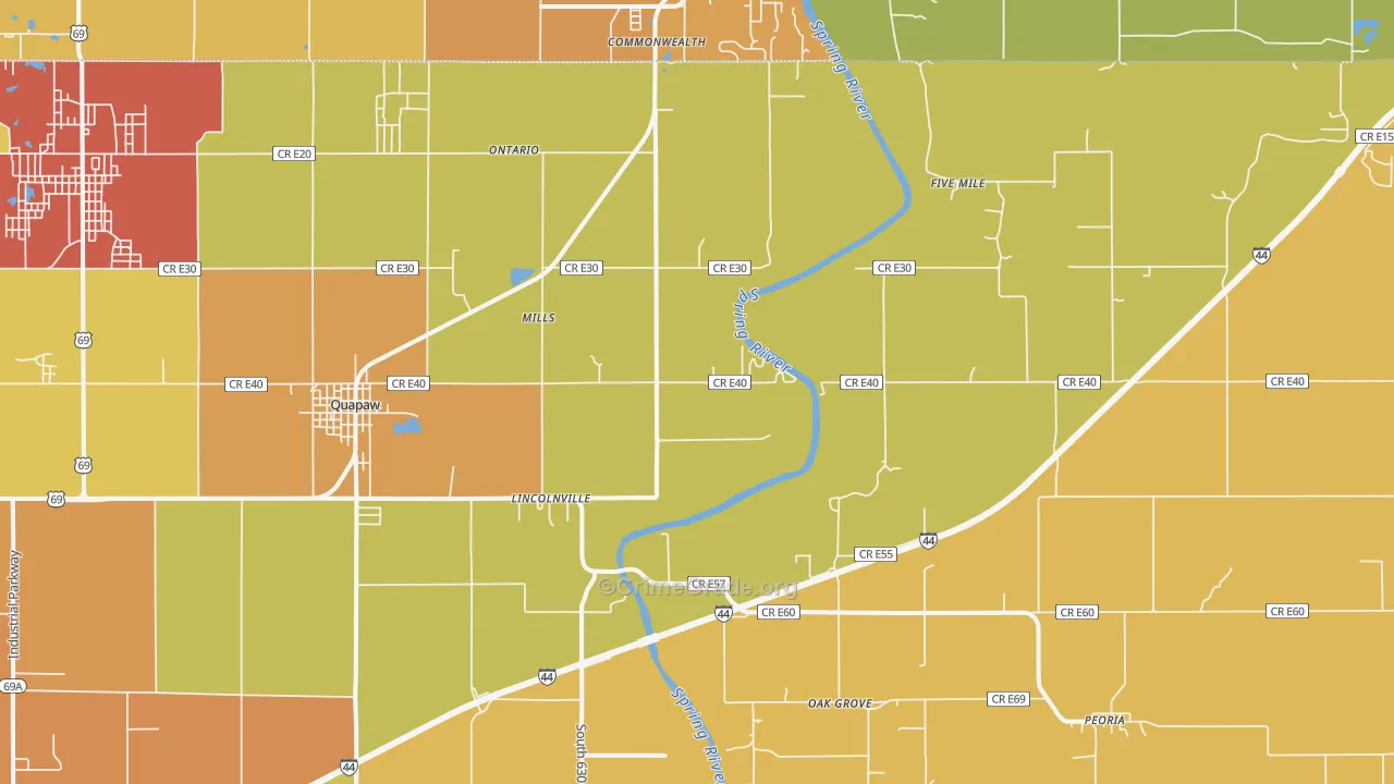 Quapaw, OK Map of Vandalism Rates